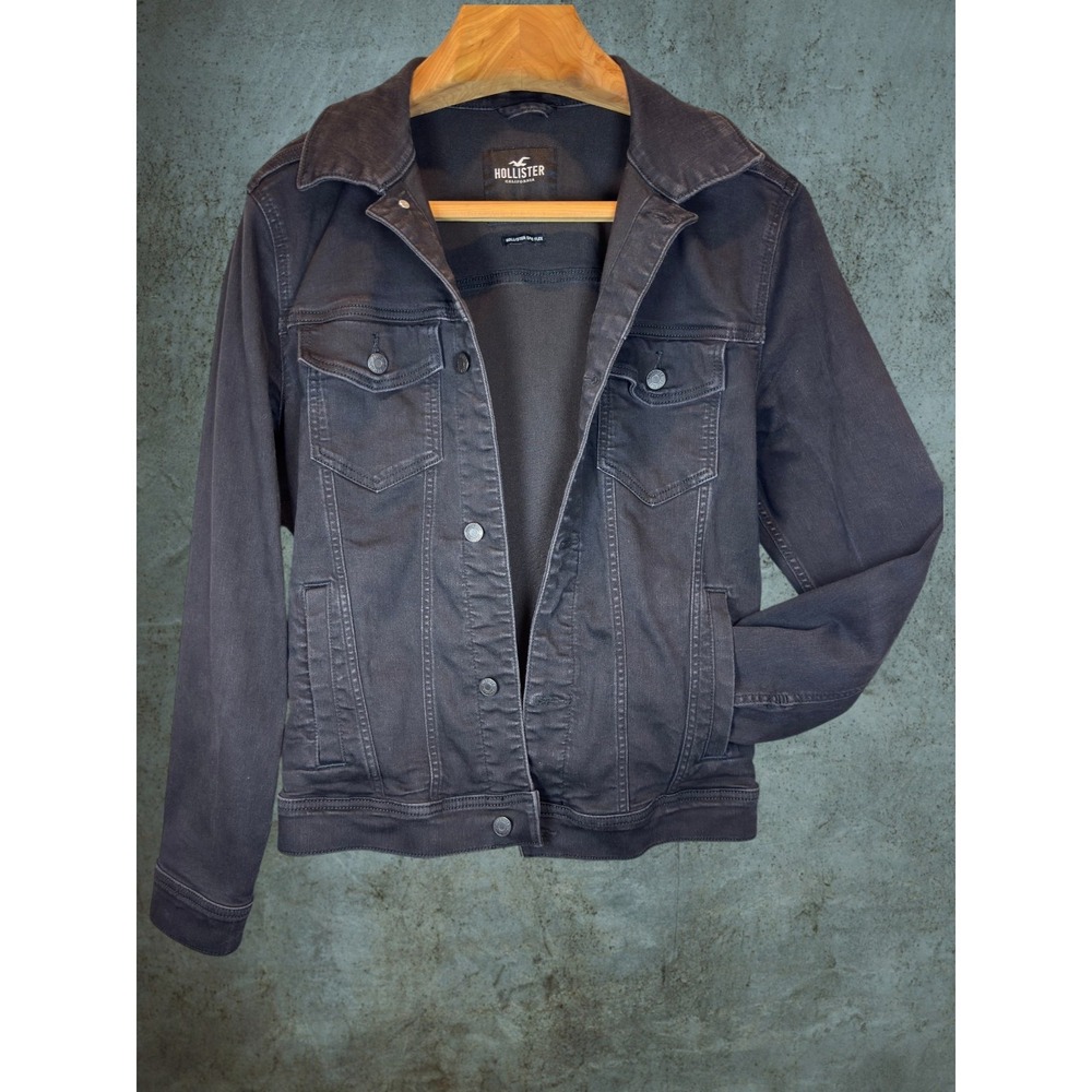 Hollister Men's Epic Flex Stretch Trucker Jacket M Black Denim Streetwear Grunge